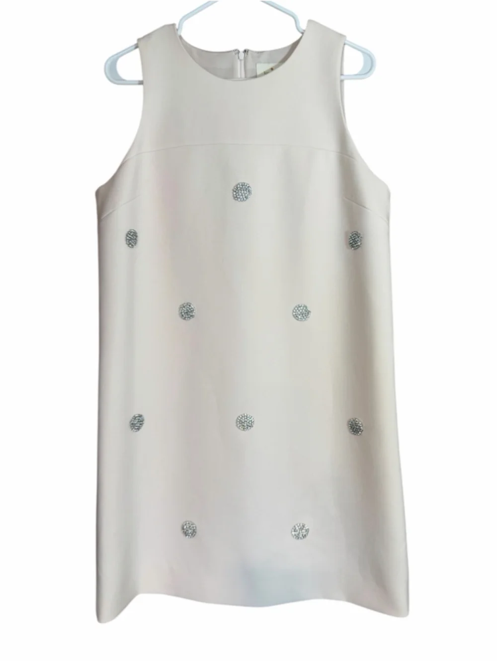 Kate Spade cream sleeveless shift dress rhinestone polka dots women’s size 12